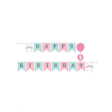 Guirlande en papier Happy Birthday Petit Lapin 15,2 x 192 cm
