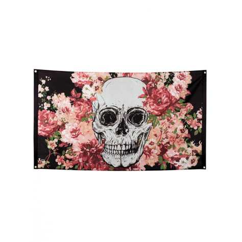 Drapeau squelette fleuri noir 90 x 150 cm