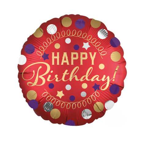 Ballon aluminium Happy Birthday satin rouge 45 cm