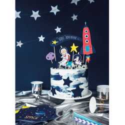 7 Cake toppers en carton space adventure 9,5 - 24,5 cm