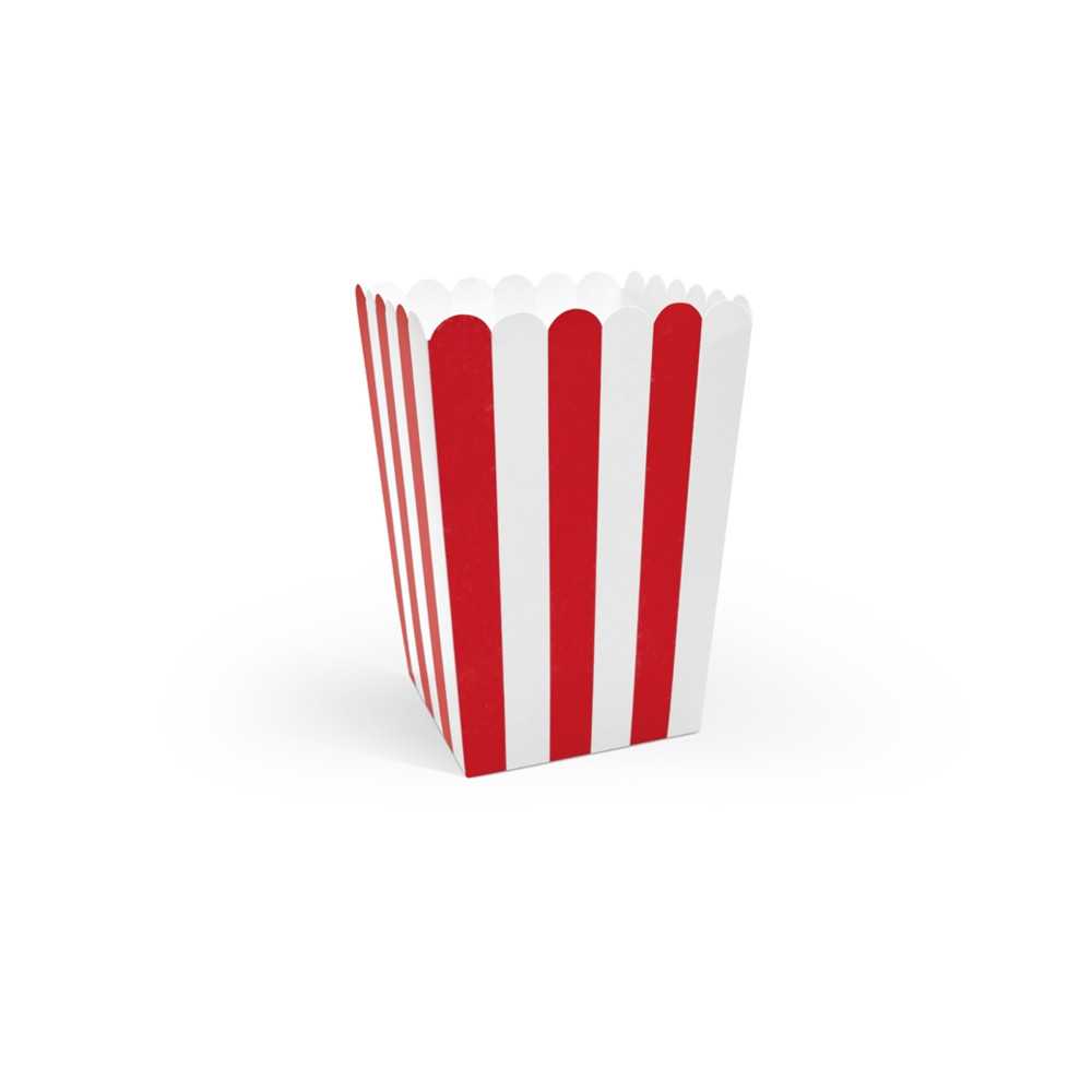 6 Boîtes à popcorn en carton rouges et blanches 7 x 12,5 cm