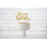 Cake topper en carton happy birthday doré métallisé 22,5 cm