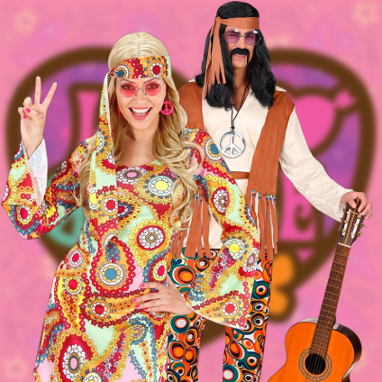 homme et femme déguisés en hippie